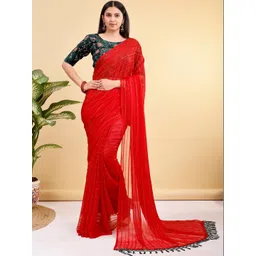 KALINI Striped Sequinned Silk Blend Saree-picture-12