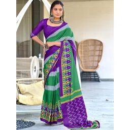 KALINI Striped Silk Cotton Block Print Saree-picture-39