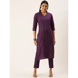 KALINI Striped Woven Design Mandarin Collar Kurta With Trousers-picture-27