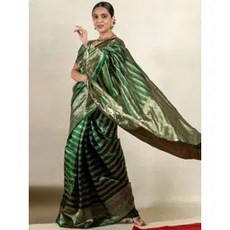 KALINI Striped Woven Design Zari Leheriya Saree-picture-30