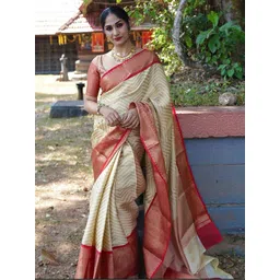 KALINI Striped Woven Design Zari Silk Cotton Banarasi Saree-picture-27