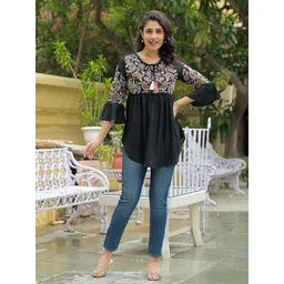 KALINI Tie-Up Neck Bell Sleeve Peplum Top-picture-21