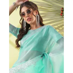KALINI Turquoise Blue Silk Blend Embellished Sarees-picture-21