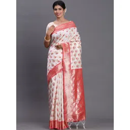 KALINI White Woven Design Silk Blend Banarasi Sarees-picture-15
