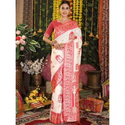 KALINI White Woven Design Silk Blend Sarees-picture-16