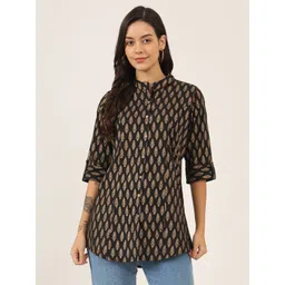 KALINI Women Abstract Printed Mandarin Collar Cotton Top-picture-12