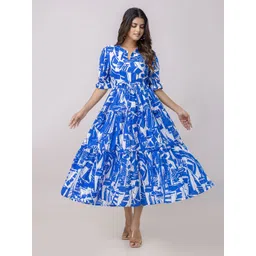 KALINI Women Abstract Printed Mandarin Collar Fit and Flared Maxi Dress-picture-38