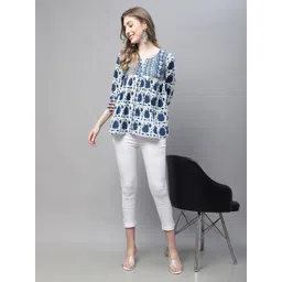 KALINI Women Abstract Printed Round Neck Pure Cotton Top-picture-34