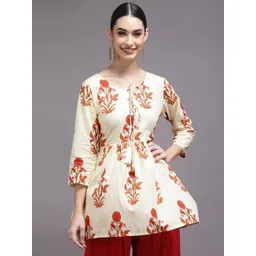 KALINI Women Beige & Maroon Printed Cotton Tunic-picture-26