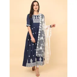 KALINI Women Blue Chikankari Embroidered Anarkali Kurta with Dupatta-picture-16