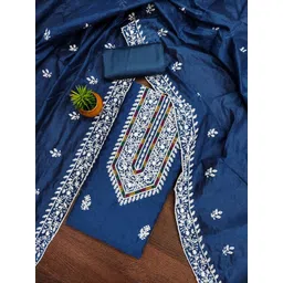 KALINI Women Blue Embroidered Cotton Blend Unstitched Dress Material-picture-12