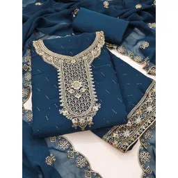 KALINI Women Blue Embroidered Poly Georgette Unstitched Dress Material-picture-16