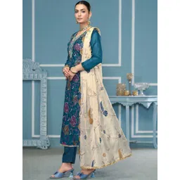 KALINI Women Blue Unstitched Dress Material With Off White Dupatta-picture-13