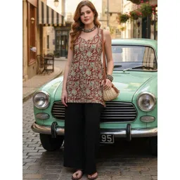 KALINI Women Botanical Printed Halter Neck Pure Cotton Kurti-picture-42