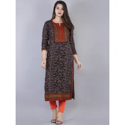 KALINI Women Brown Geometric Printed Flared Sleeves Thread Work Kurta-picture-17