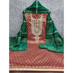 KALINI Women Brown Woven Design Silk Blend Unstitched Dress Material-picture-21