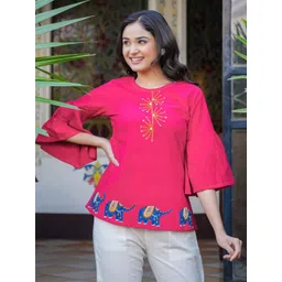 KALINI Women Conversational Embroidered Round Neck Top-picture-20