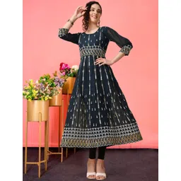 KALINI Women Dyed Flared Sleeves Thread Work Georgette Anarkali Kurta-picture-15