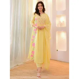 KALINI Women Embroidered A-Line Silk Kurta with Trousers And Dupatta-picture-28