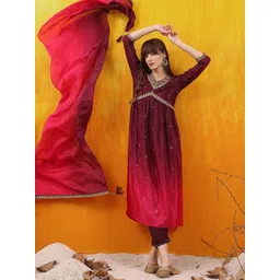 KALINI Women Embroidered Empire Sequinned Kurta with Trousers & With Dupatta-picture-19