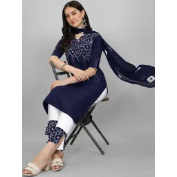 KALINI Women Embroidered Mirror Work Kurta with Trousers and Dupatta-picture-34