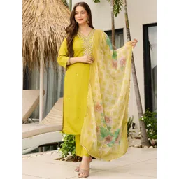 KALINI Women Embroidered Regular Kurta with Trousers & Dupatta-picture-37