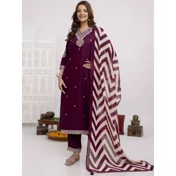 KALINI Women Embroidered Regular Thread Work Kurta with Trousers & With Dupatta-image-46