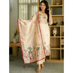 KALINI Women Embroidered Thread Work Kurta with Trousers & With Dupatta-image-30