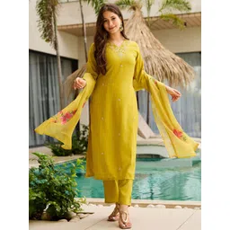 KALINI Women Ethnic Motif Embroidered Thread Work Kurta with Trousers & Dupatta-picture-21