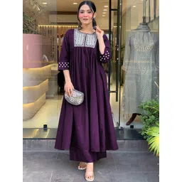 KALINI Women Ethnic Motifs Embroidered A-Line Kurta with Palazzo-picture-34