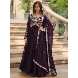 KALINI Women Ethnic Motifs Embroidered Anarkali Kurta With Trousers & Dupatta-picture-37