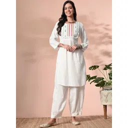KALINI Women Ethnic Motifs Embroidered Empire Thread Work Kurta with Harem Pants-image-11