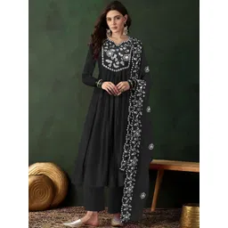 KALINI Women Ethnic Motifs Embroidered Empire Thread Work Kurta with Trousers & With Dupatta-image-14