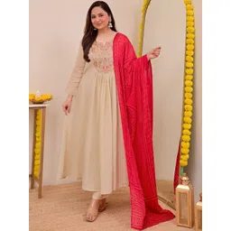 KALINI Women Ethnic Motifs Embroidered Empire Thread Work Kurta with Trousers & With Dupatta-image-12