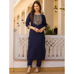 KALINI Women Ethnic Motifs Embroidered Kurta with Trouser & Dupatta-picture-17