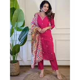 KALINI Women Ethnic Motifs Embroidered Kurta with Trousers & Dupatta-picture-11