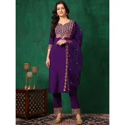 KALINI Women Ethnic Motifs Embroidered Kurta with Trousers & Dupatta-picture-13