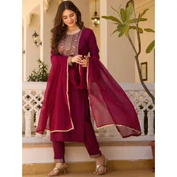 KALINI Women Ethnic Motifs Embroidered Kurta with Trousers & Dupatta-picture-25