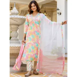 KALINI Women Ethnic Motifs Embroidered Regular Kurta & Palazzos & Dupatta-picture-38