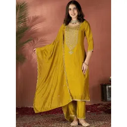 KALINI Women Ethnic Motifs Embroidered Regular Sequinned Kurta & Trousers With Dupatta-picture-18