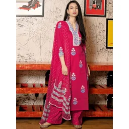 KALINI Women Ethnic Motifs Embroidered Regular Thread Work Kurta with Palazzos & With Dupatta-picture-16