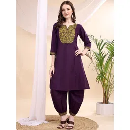 KALINI Women Ethnic Motifs Embroidered Regular Thread Work Kurta with Patiala-picture-36