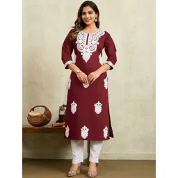 KALINI Women Ethnic Motifs Embroidered Regular Thread Work Kurta with Trousers-image-32