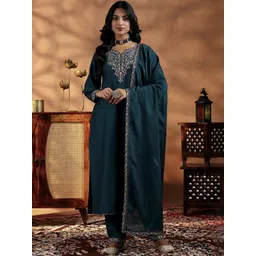KALINI Women Ethnic Motifs Embroidered Regular Thread Work Kurta with Trousers & With Dupatta-picture-38