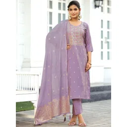 KALINI Women Ethnic Motifs Embroidered Regular Thread Work Kurta with Trousers & With Dupatta-image-25