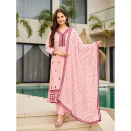 KALINI Women Ethnic Motifs Embroidered Regular Thread Work Kurta with Trousers & With Dupatta-image-29