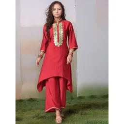 KALINI Women Ethnic Motifs Embroidered Sequinned A-Line Kurta With Palazzo-picture-38