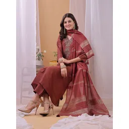 KALINI Women Ethnic Motifs Embroidered Sequinned Detail Kurta with Trousers & Dupatta-picture-42