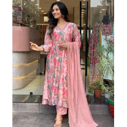 KALINI Women Ethnic Motifs Printed Angrakha Thread Work Kurta with Trousers & With Dupatta-picture-38