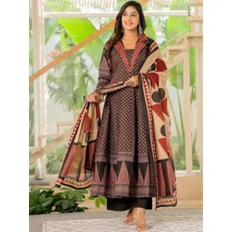 KALINI Women Ethnic Motifs Printed Panelled Beads and Stones Pure Cotton Kurta with Trousers & With Dupatta-picture-36